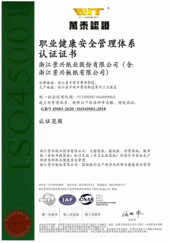 ISO45001職業健康安全管理體系認證證書中文